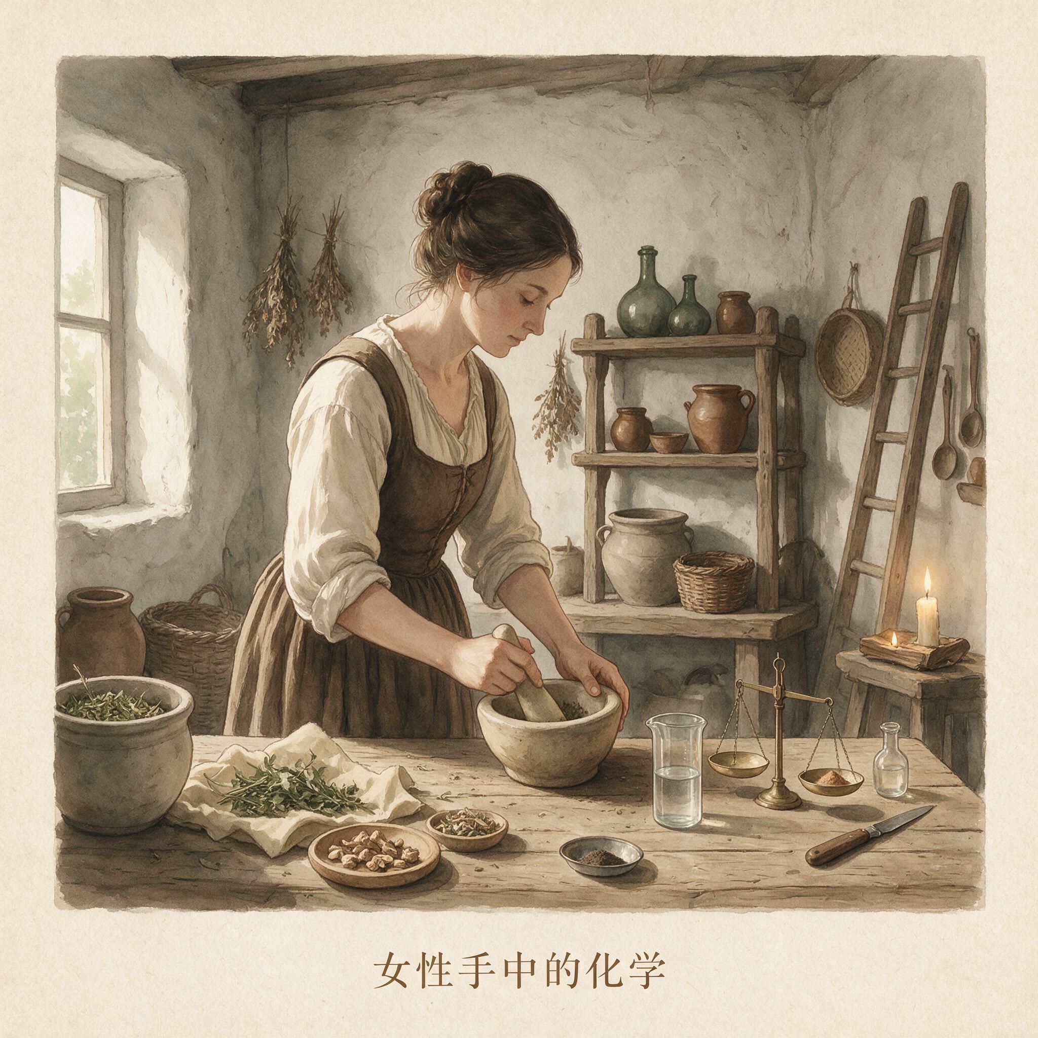 女性手中的化学：历史出版插图