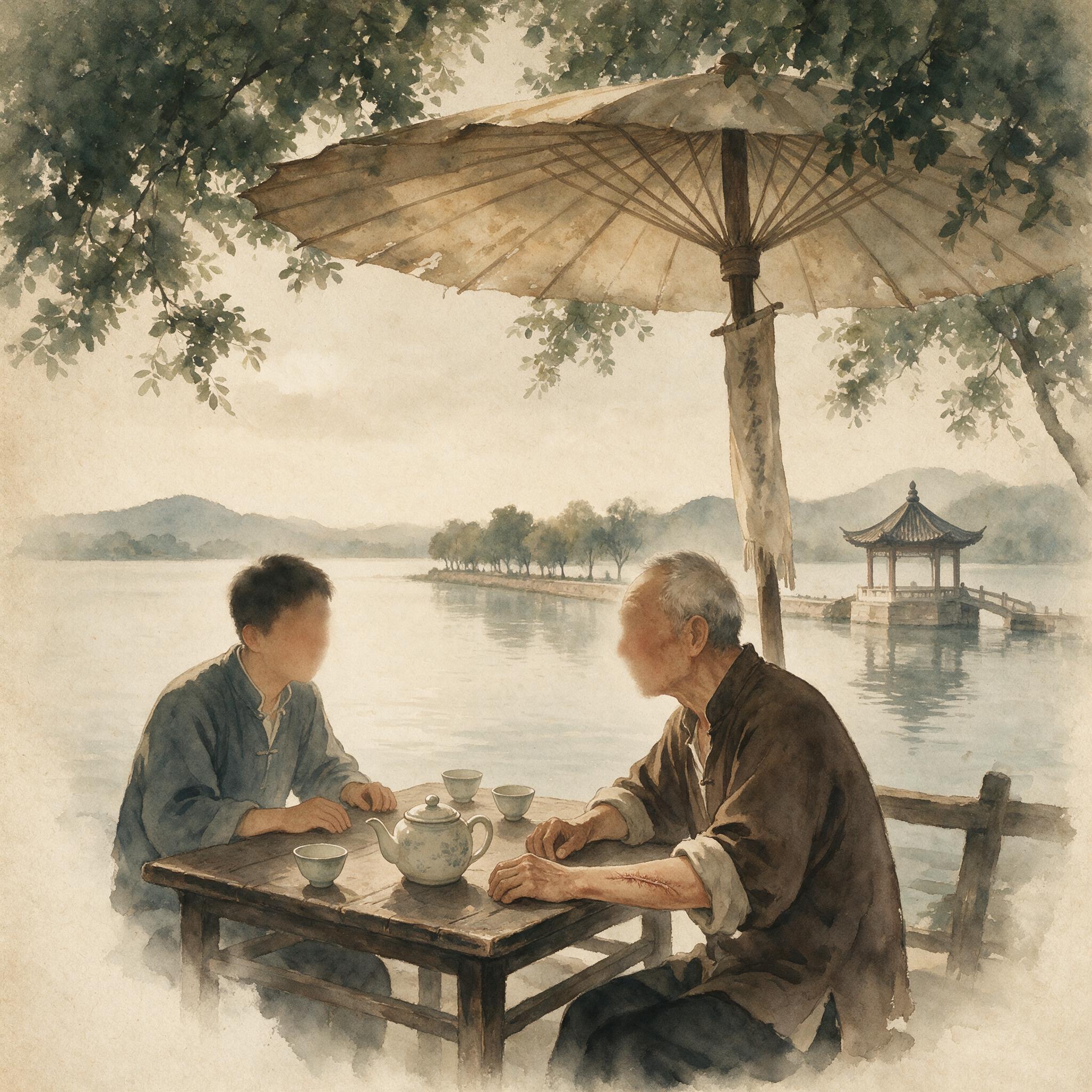 翠湖茶摊老人展示手臂旧伤