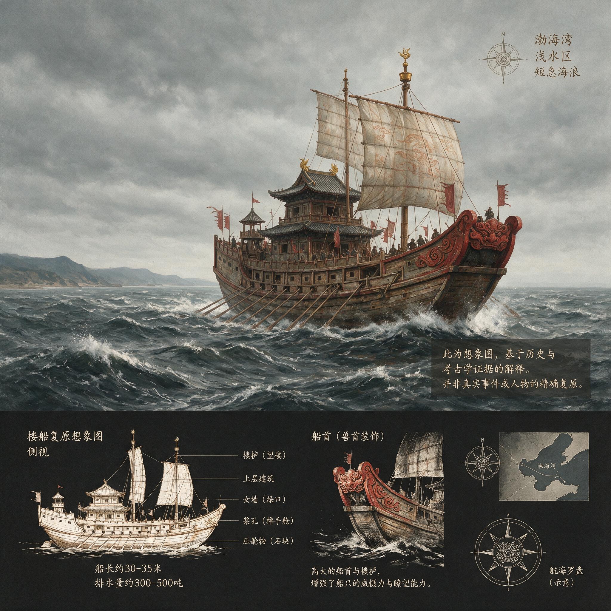 秦代楼船航行于渤海湾