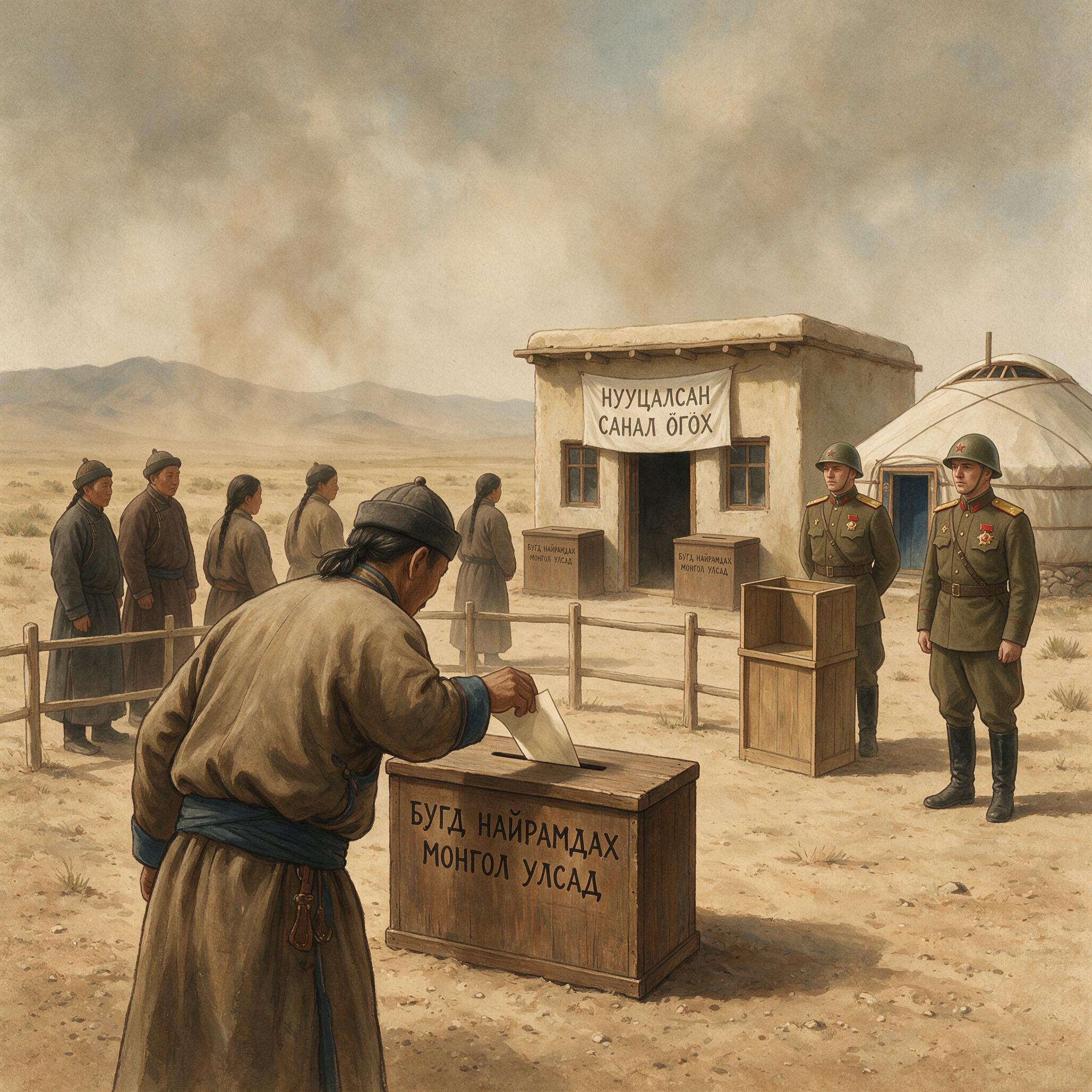 1945年外蒙古公民投票场景示意图
