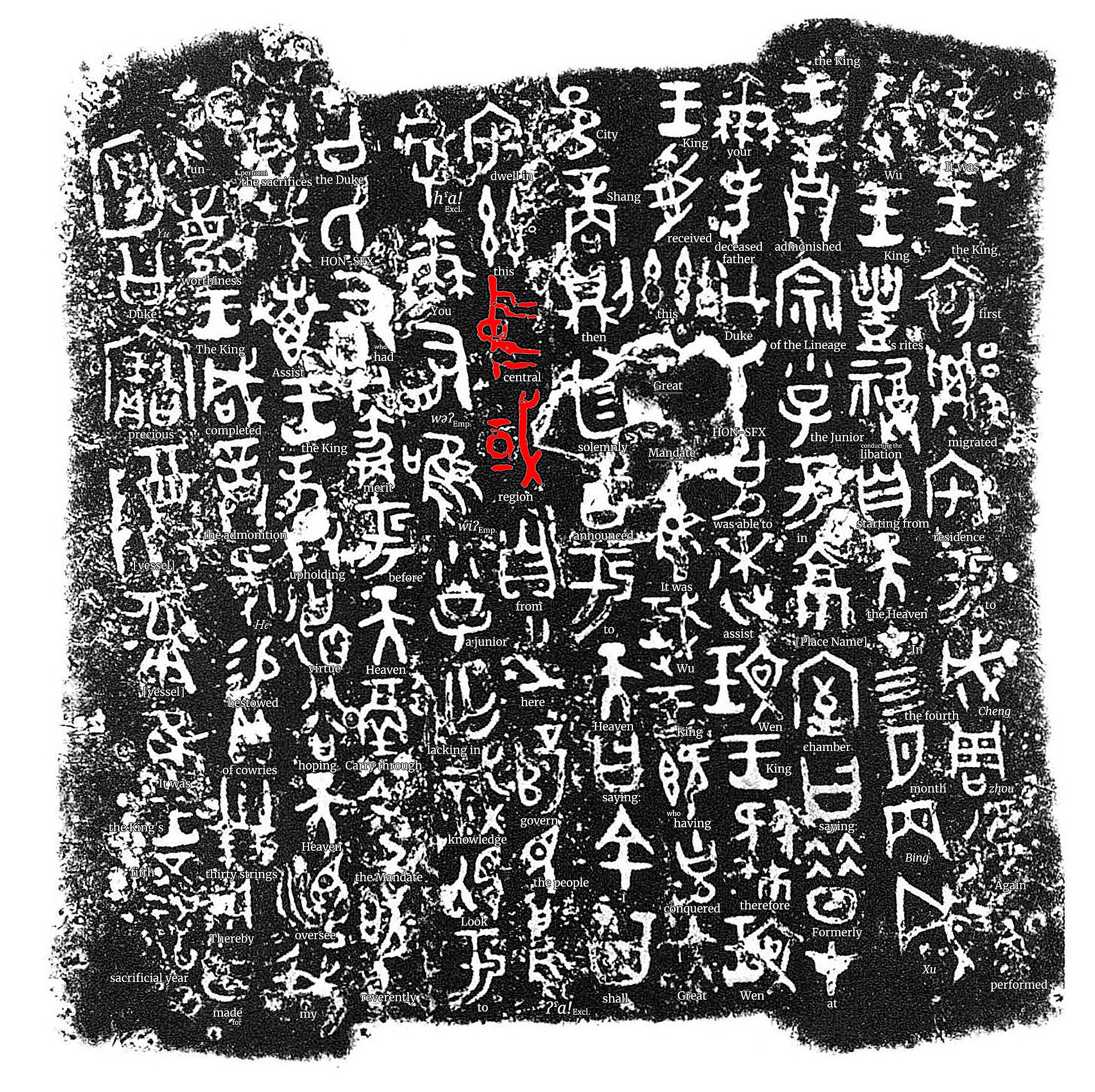 西周何尊及其铭文拓片，含“宅兹中国”字样。