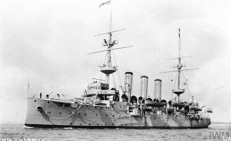 HMS Hermes, a Highflyer-class protected cruiser and sister ship of HMS Highflyer, during the First World War